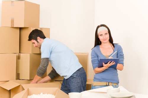 Office relocation items ready for transport in Edgware